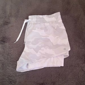White Camo Shorts With Spandex Underneath